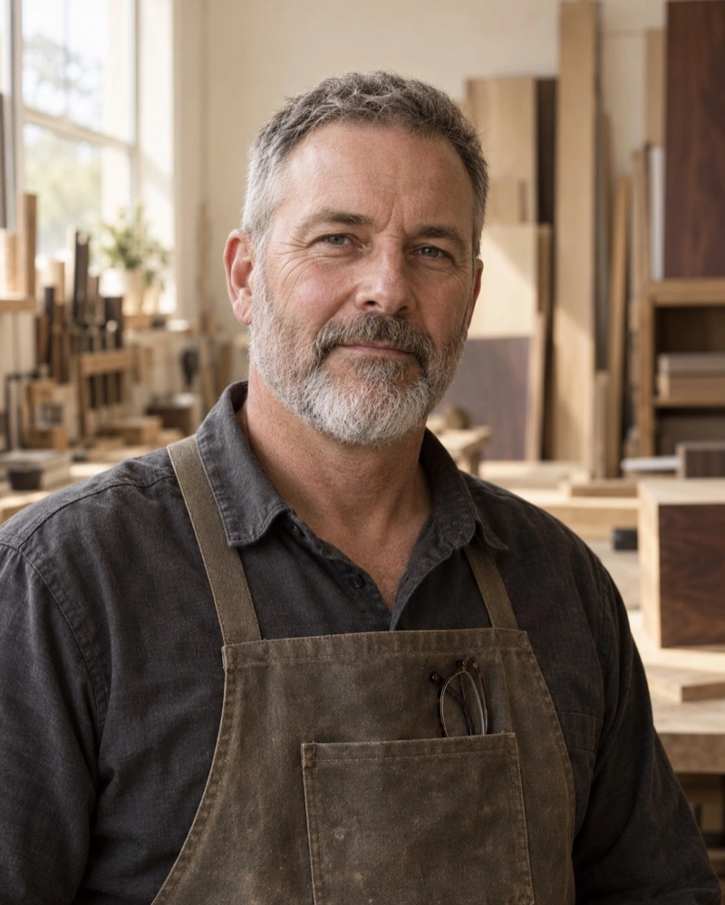 Portrait of Morgan Ellis, an invented member of the Reyes Joinery team.
